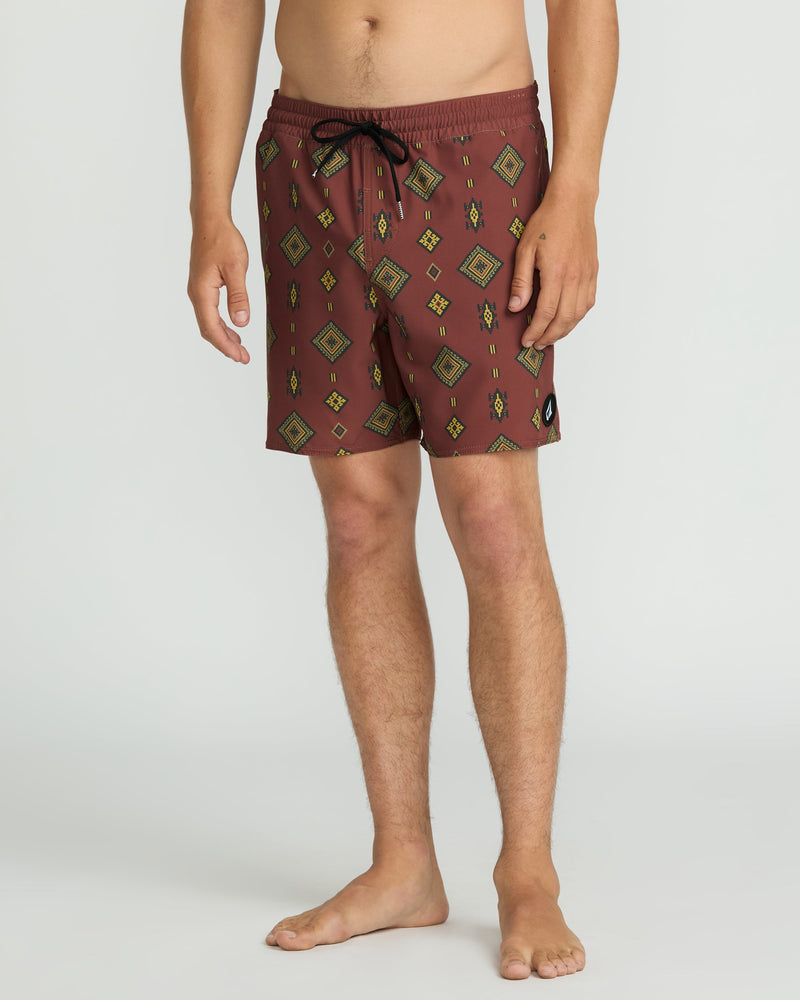 Volcom Men's Lido Print 16" Trunks Mahogany