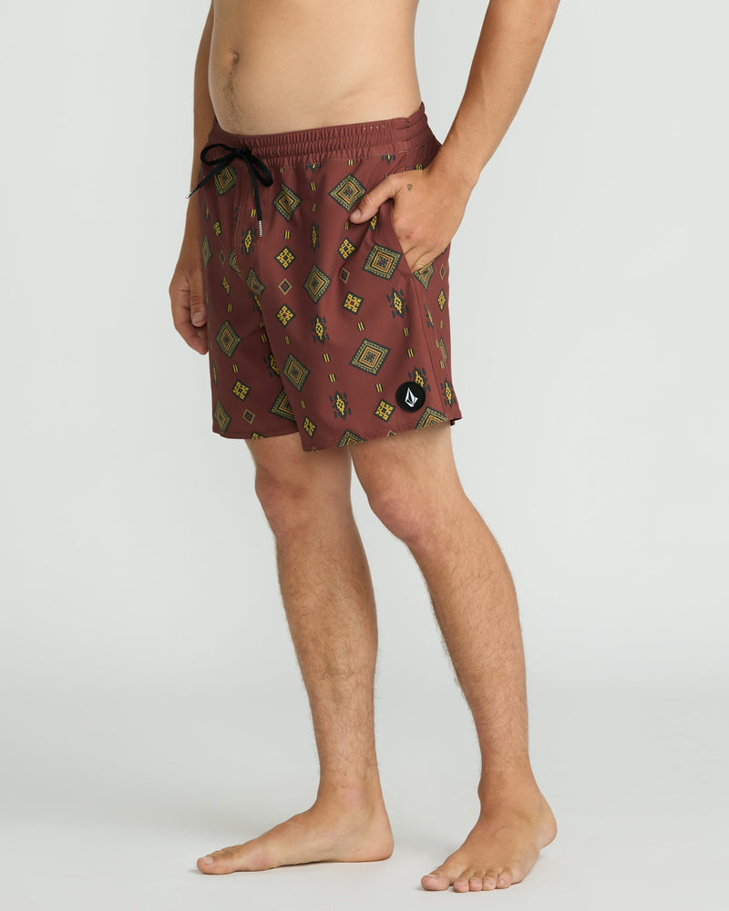 Volcom Men's Lido Print 16" Trunks Mahogany