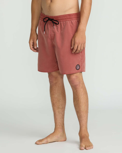 Volcom Men's Center Elastic Waist Trunks Mahogany