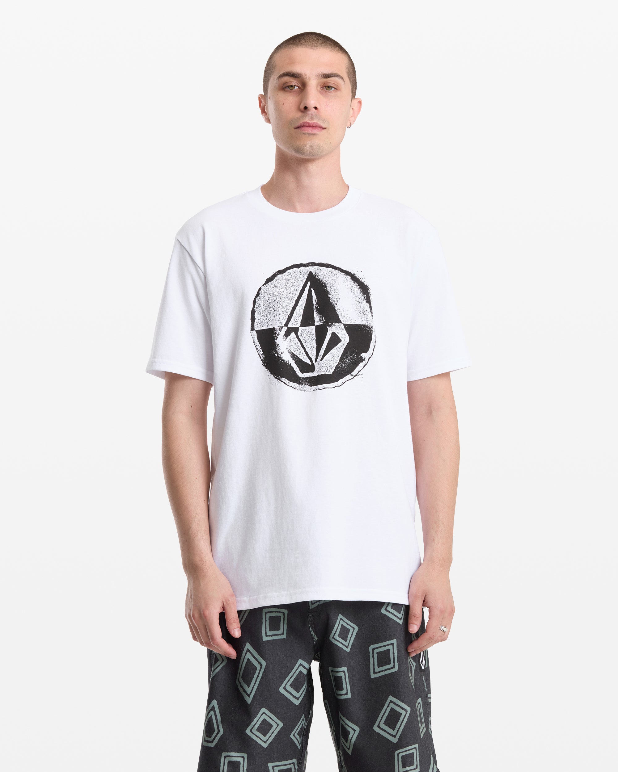 Men's Circle Split Short Sleeve Tee-White-Volcom