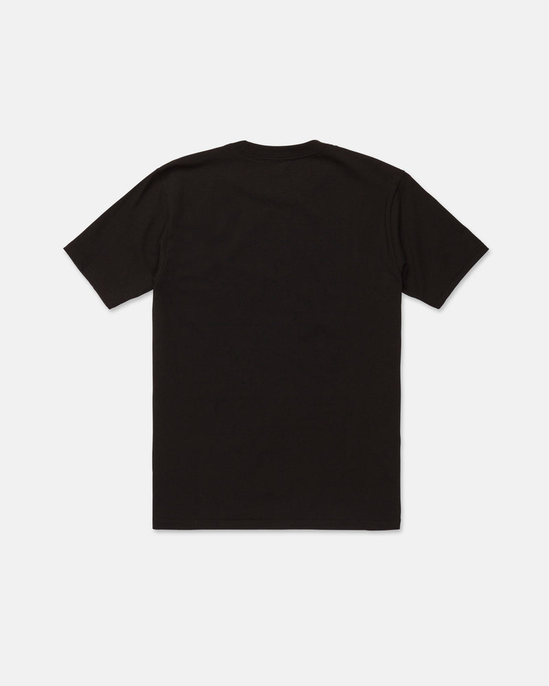 A classic fit Volcom Men's Wave Stone Short Sleeve Tee in plain black, laid flat and shown from the back against a white background.