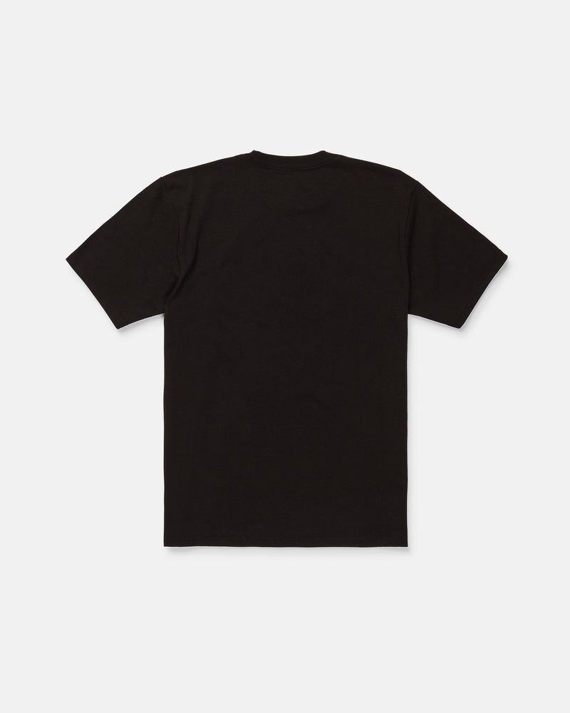 Men's Dual Euro Short Sleeve Tee by Volcom displayed flat with the back facing up on a white background, crafted from premium ring-spun cotton and featuring a vintage Volcom logo.