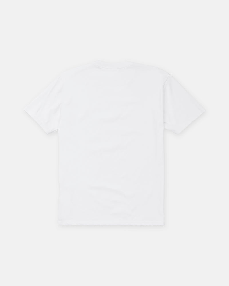 Back view of a plain white Men’s Remastered Stone Short Sleeve Tee, featuring a premium cotton crewneck design.