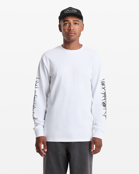 Men's Die By The Stone Long Sleeve Tee-White-Volcom