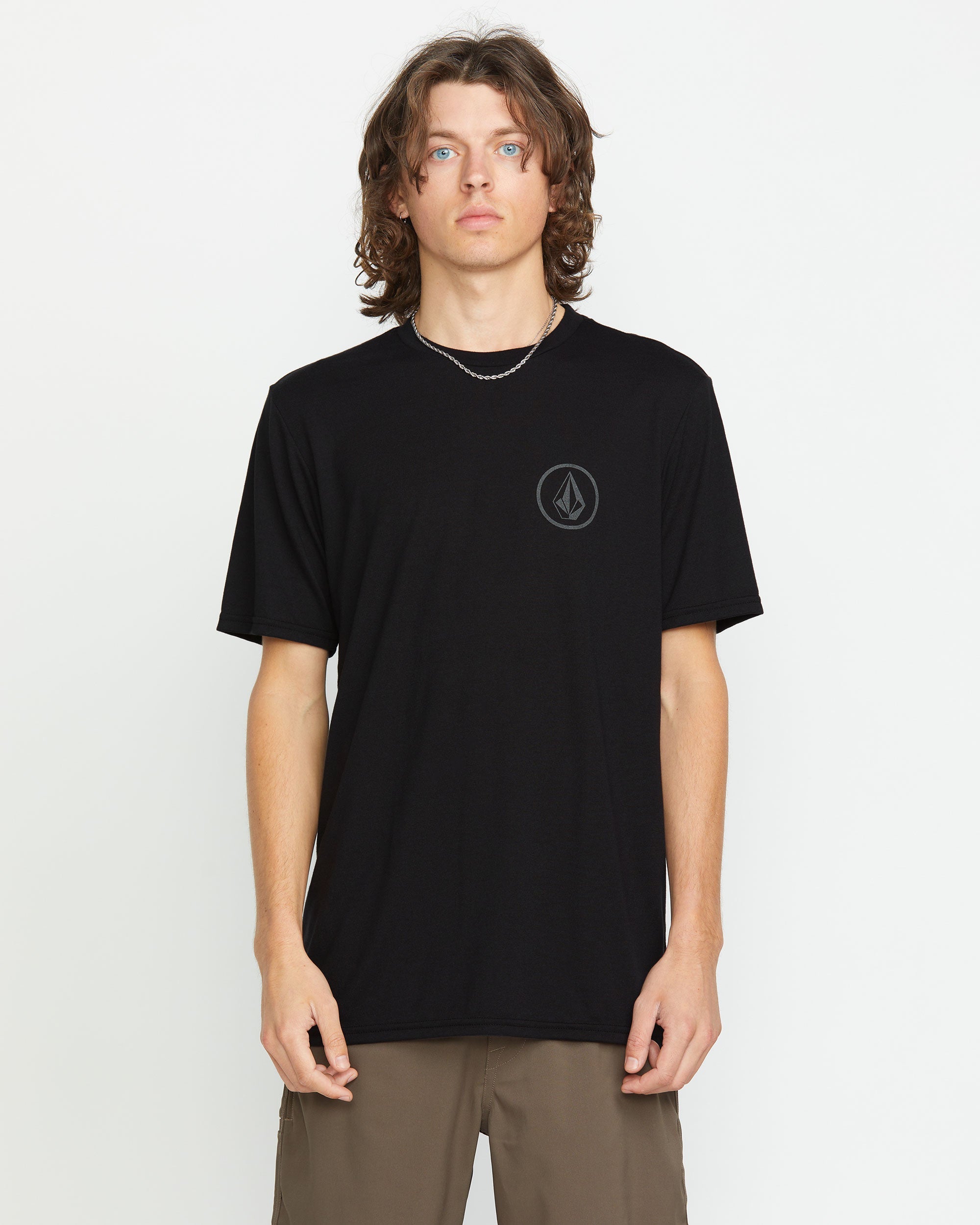 STONE  クルーネック ロゴワッペン Tシャツ ブラック S Men's Stone Tech Short Sleeve Tee - Volcom