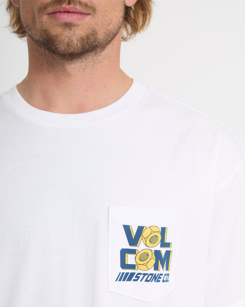 Men's Parted Out Pocket Short Sleeve Tee-White-Volcom