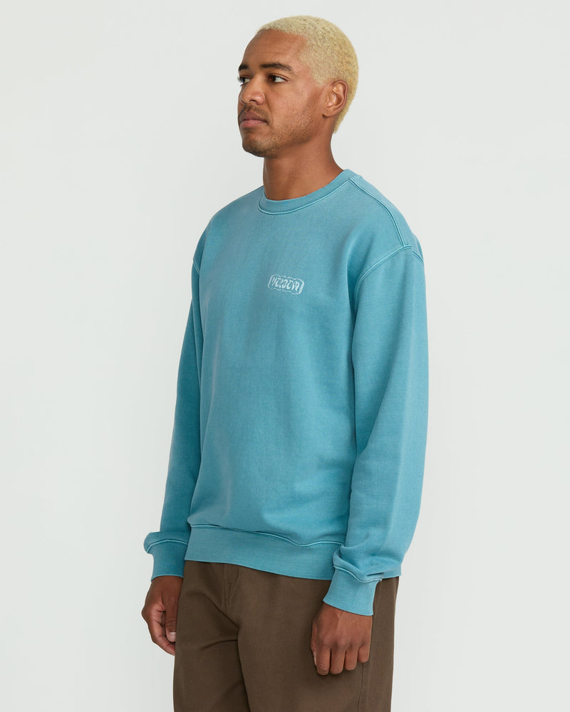 Men's Terry Stoned Crew Sweatshirt-Used Blue-Volcom