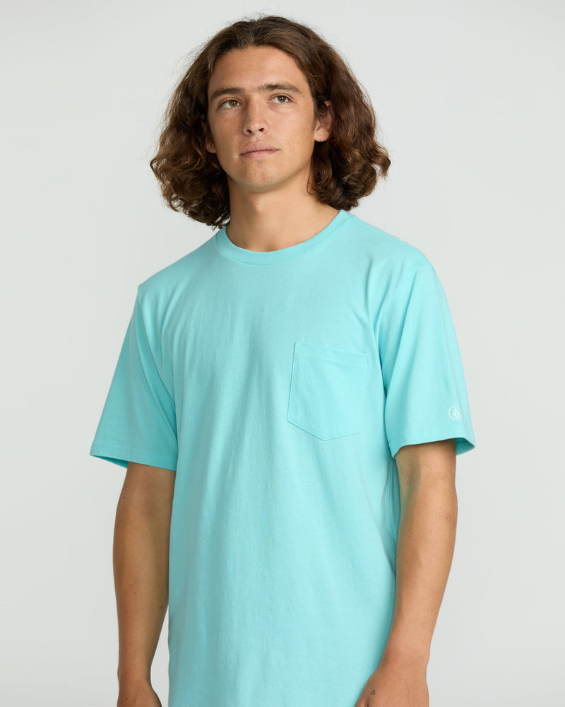 Volcom Men's Solid Short Sleeve Shirt Pocket Tee Poolside