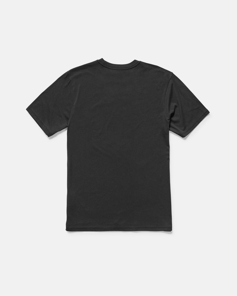 The Volcom Men's Coop Short Sleeve Tee, shown from the back and laid flat on a white background, features a modern fit and is crafted from a comfortable cotton-poly blend for everyday wear.