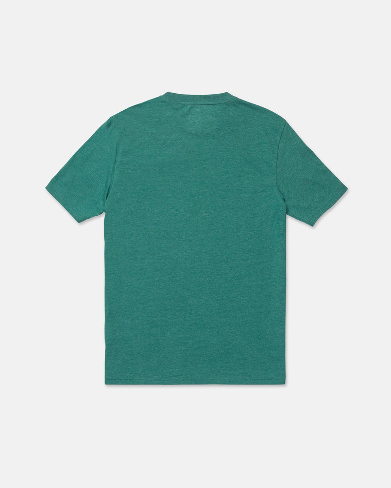 A Volcom Men's Line Feld Short Sleeve Tee in plain green, modern fit, is laid flat and shown from the back against a white background.