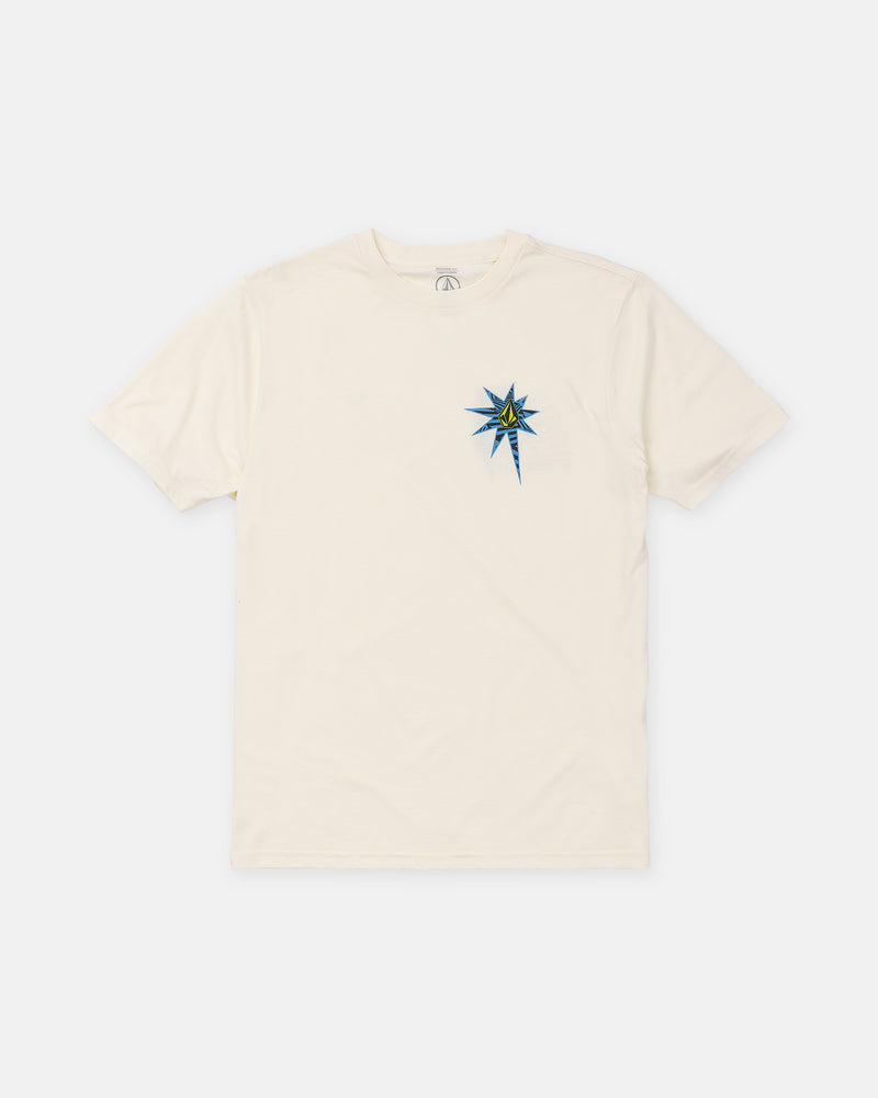Off-white, modern fit Men’s Op Blast Short Sleeve Tee featuring a blue and yellow star-shaped graphic on the chest.