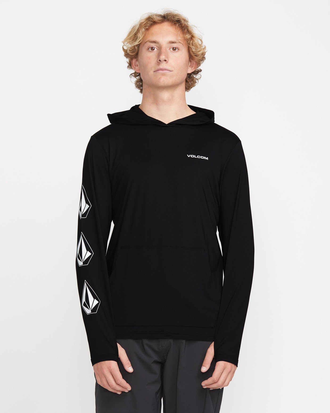 Volcom Men's Largee Iconic Hood Long Sleeve Rashguard Black
