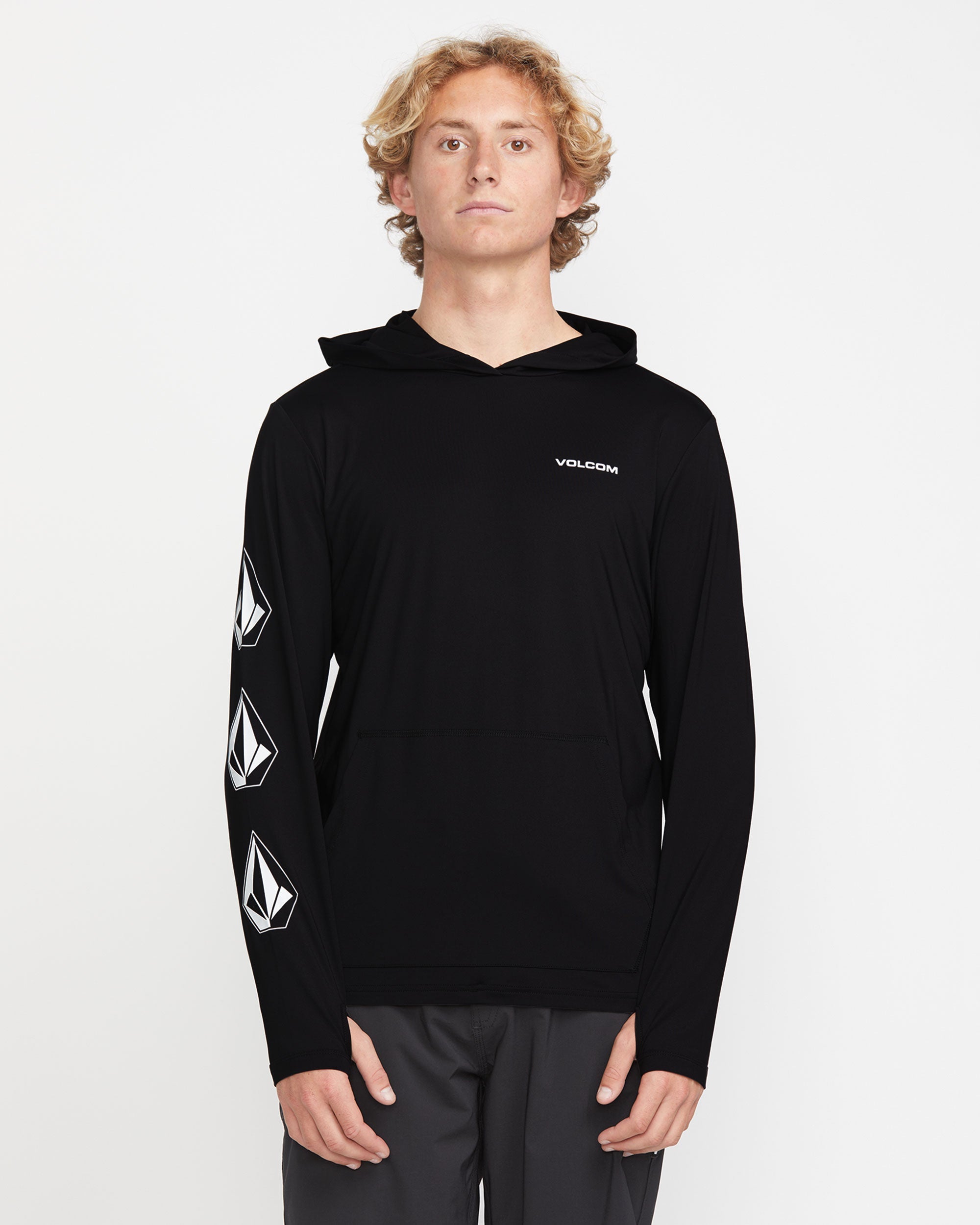 Volcom Men's Largee Iconic Hood Long Sleeve Rashguard Black