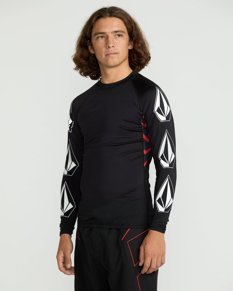 Volcom Men's Surf Vitals J Robinson Tght Long Sleeve Rashguard Black/Red