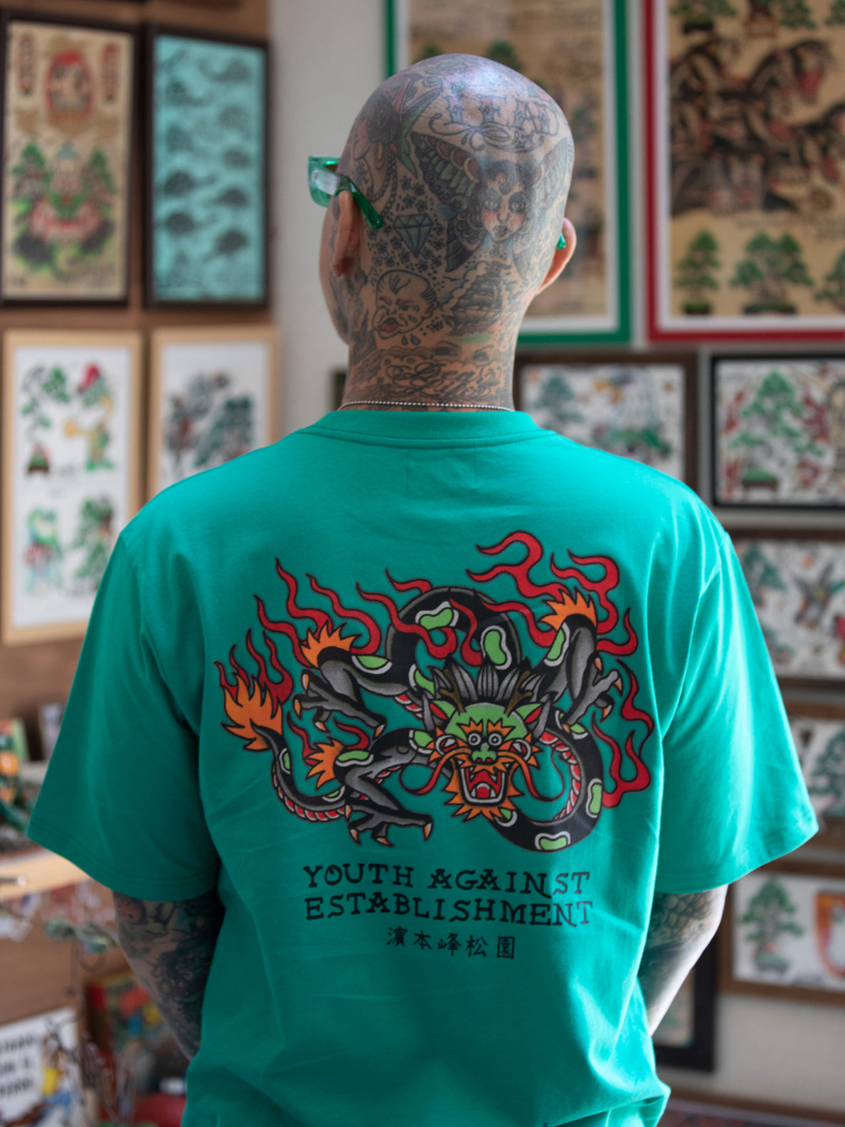 Tokyo True Featured Artist Yusuke Piper Short Sleeve Tee - Emerald Green
