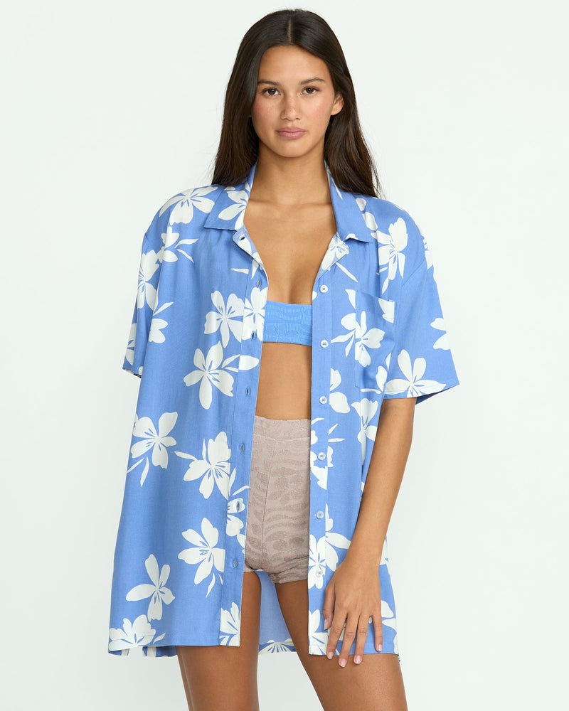 Volcom Women's Coco Ho Short Sleeve Cover Up Deep Water