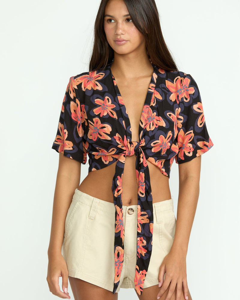 Volcom Women's Deep Tropix Short Sleeve Shirt Black