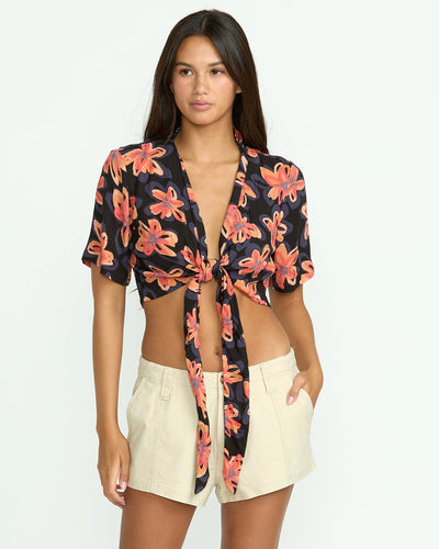 Volcom Women's Deep Tropix Short Sleeve Shirt Black