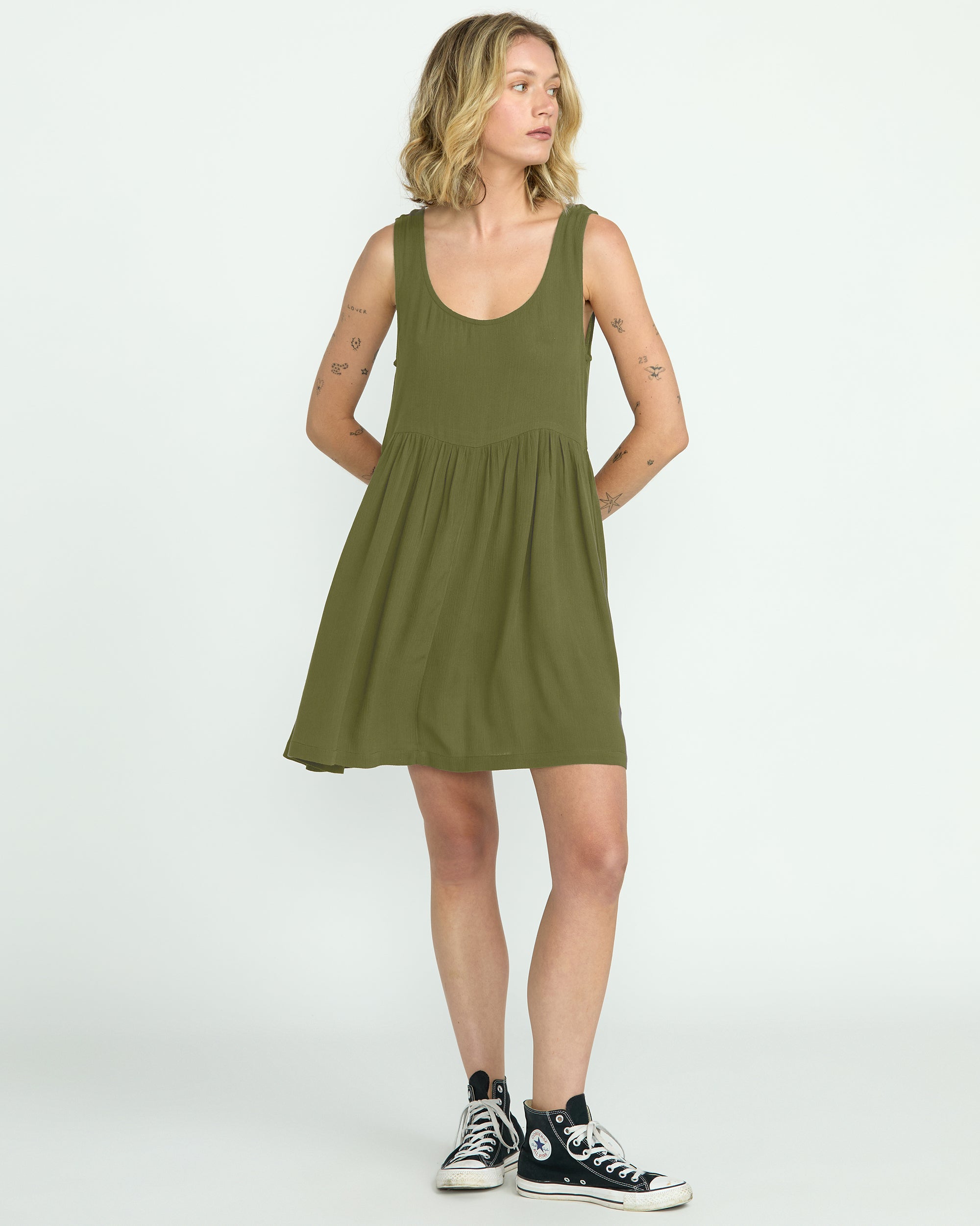 Women's Lived In Baddie Dress-Light Army-Volcom