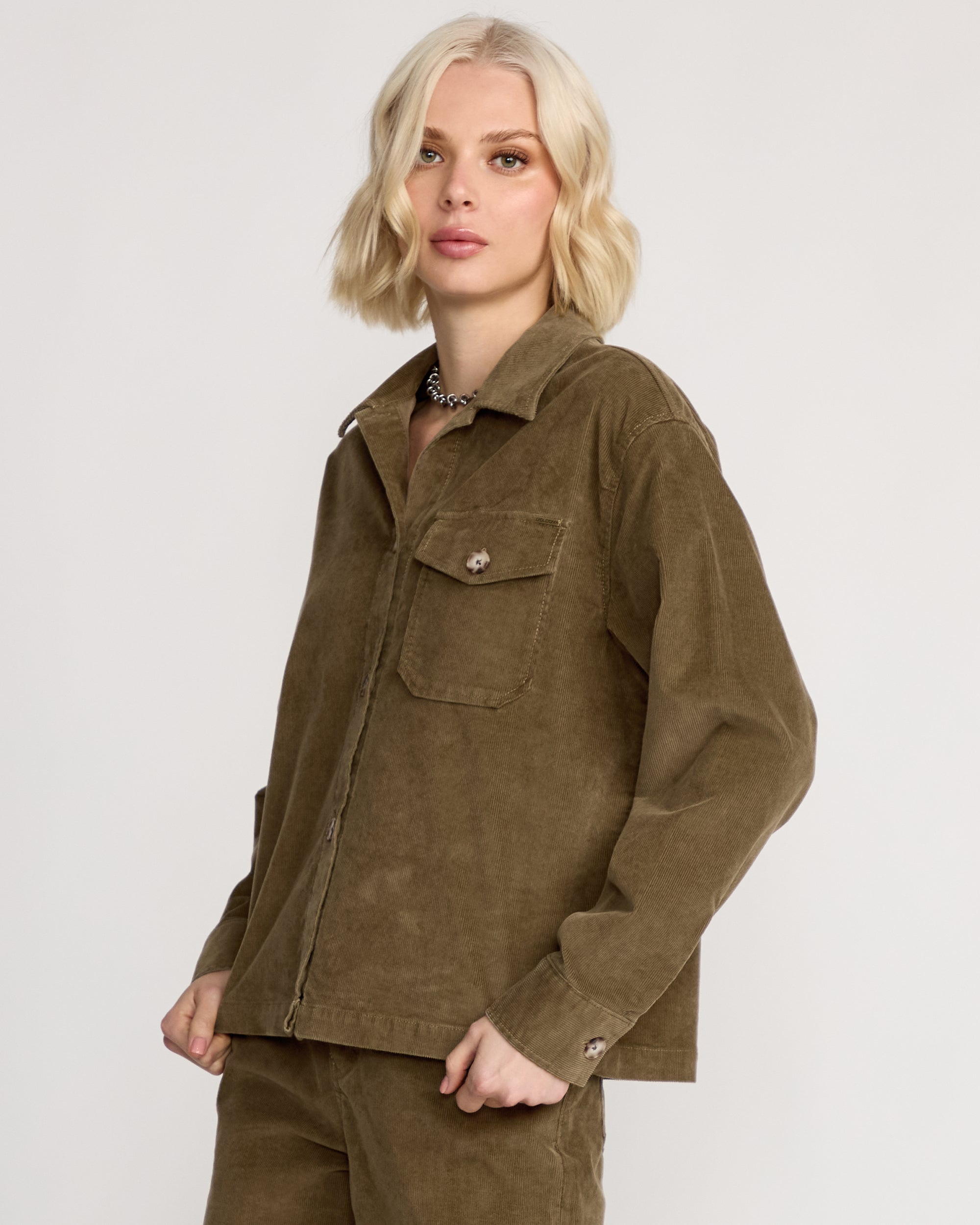 Women's Stoned Bf Shacket-Olive Gum-Volcom