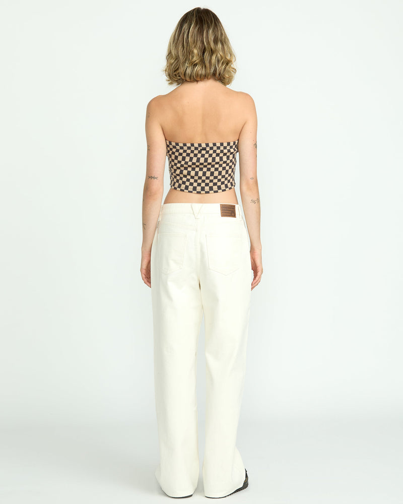 Volcom Women's Stoned Boyfriend High Rise Jeans Star White