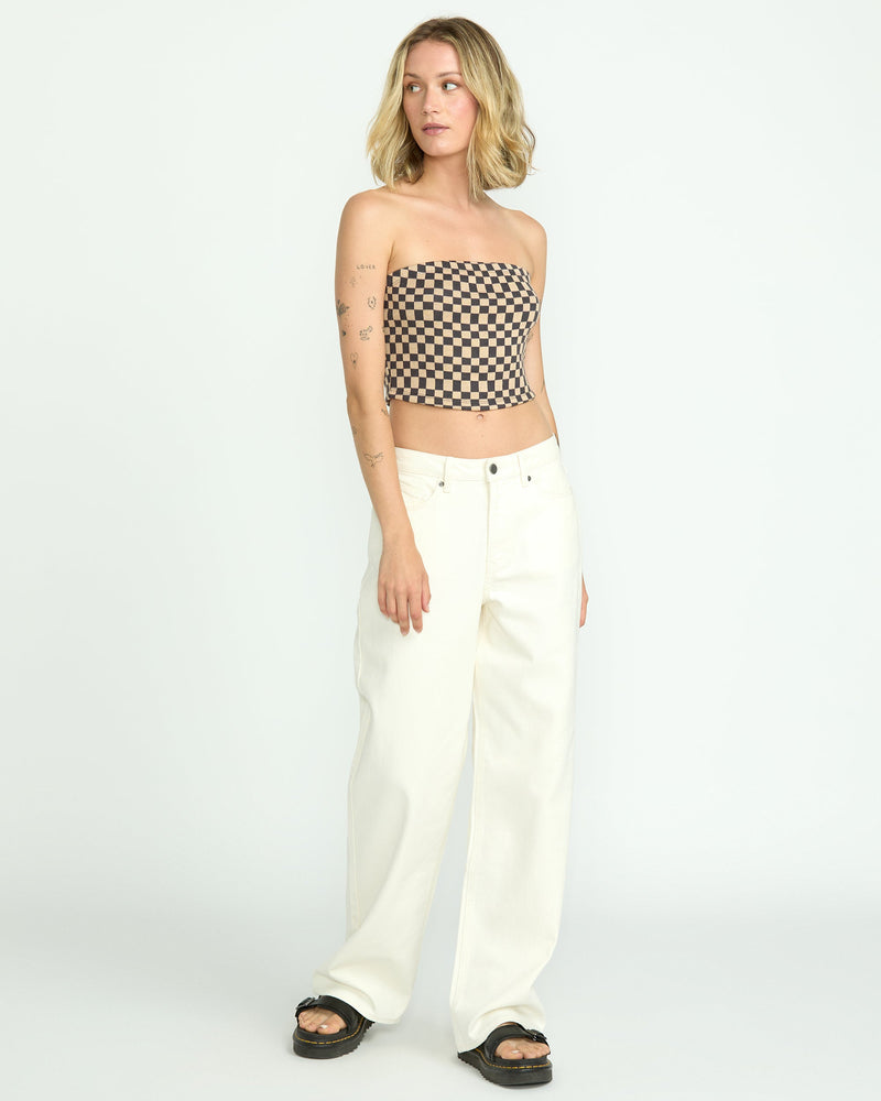 Volcom Women's Stoned Boyfriend High Rise Jeans Star White