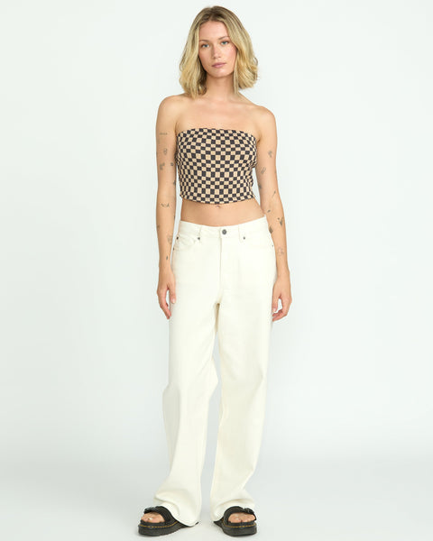 Volcom Women's Stoned Boyfriend High Rise Jeans Star White