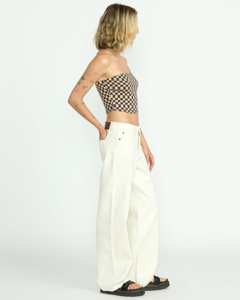 Volcom Women's Stoned Boyfriend High Rise Jeans Star White