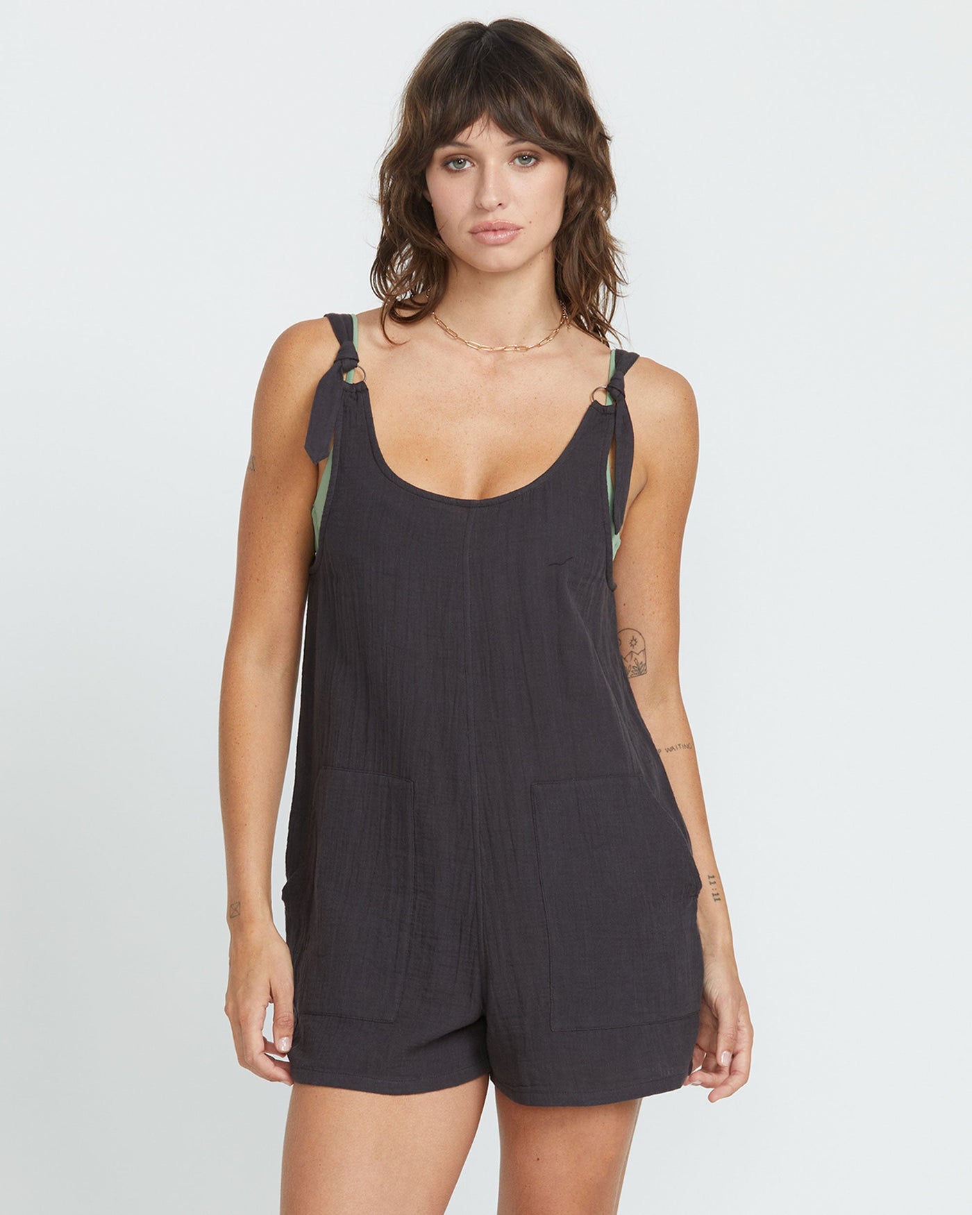 Volcom Women's Lil Tie Strap Romper Vintage Black