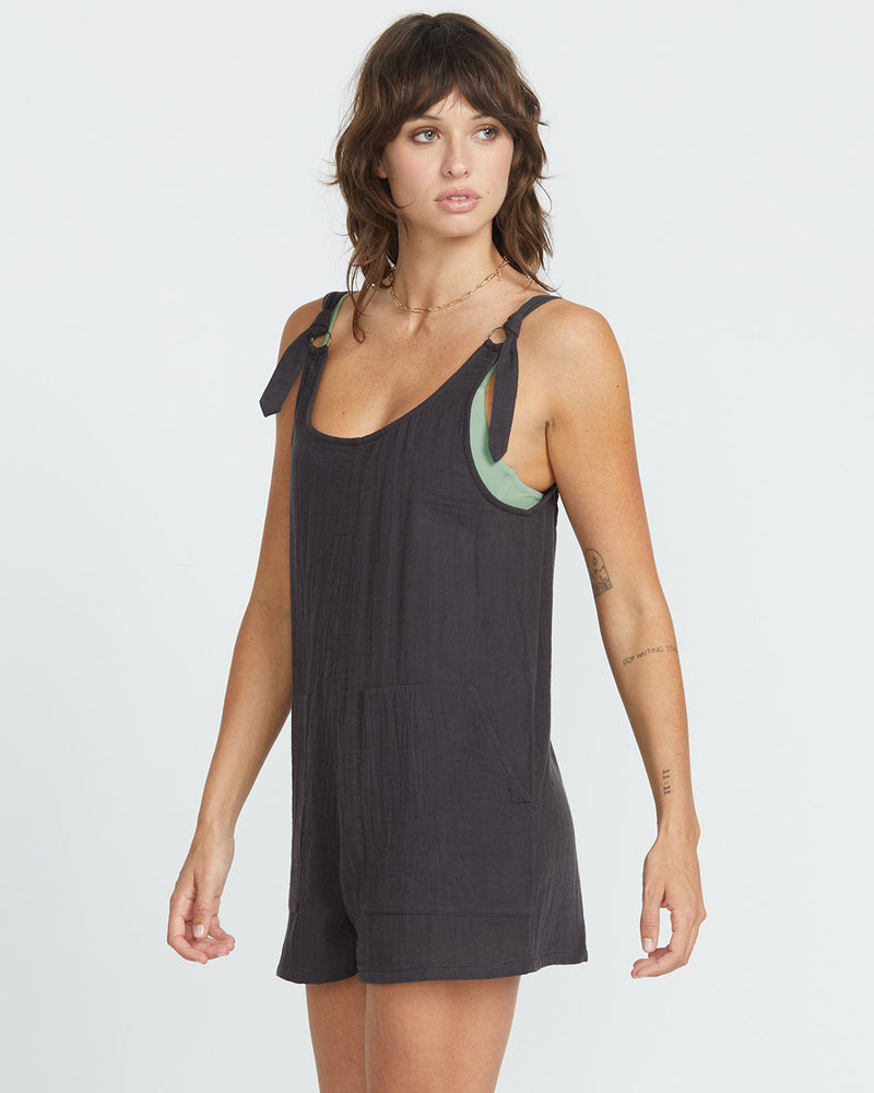 Volcom Women's Lil Tie Strap Romper Vintage Black