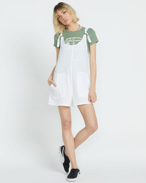 Women's Lil Tie Strap Romper-White-Volcom