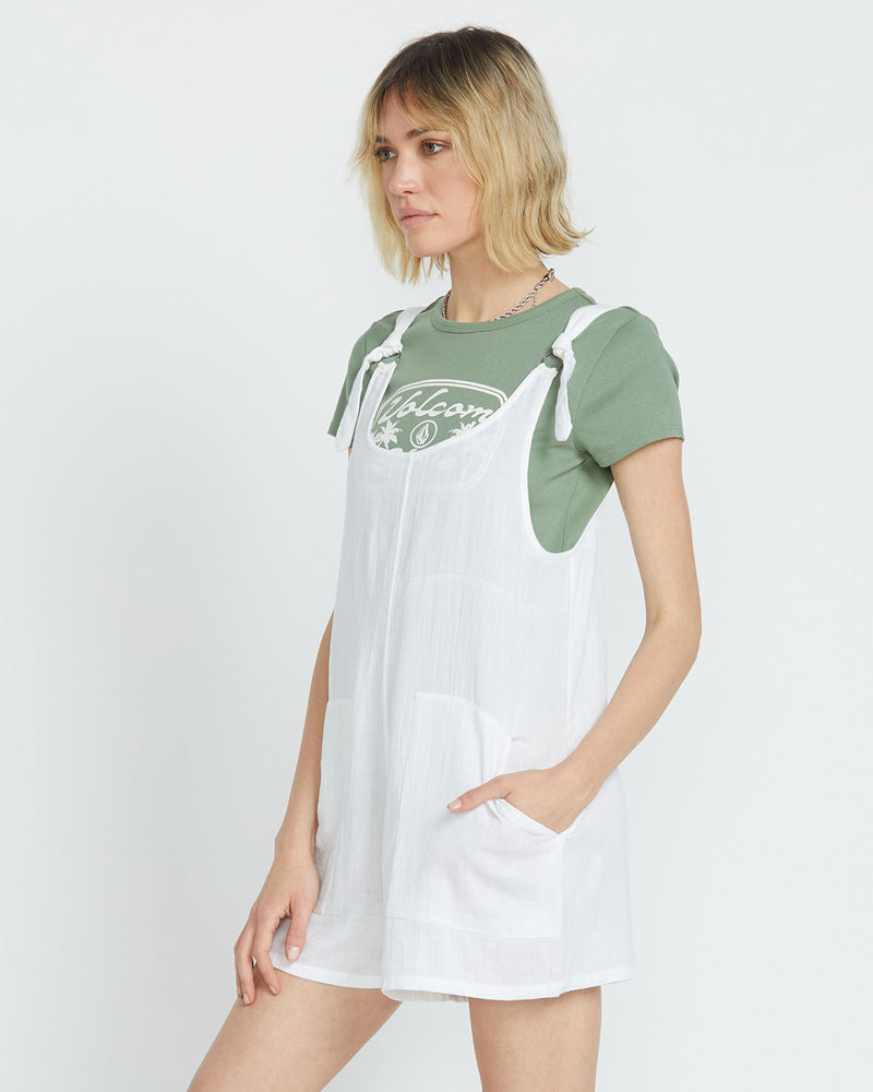 Women's Lil Tie Strap Romper-White-Volcom