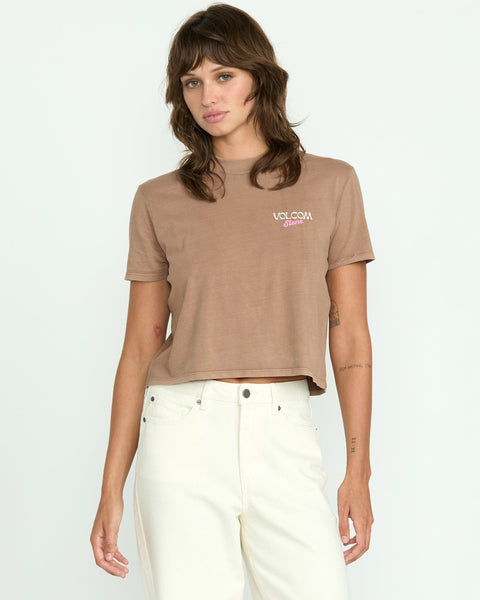 Volcom Women's Dial Crop Tee Hazelnut
