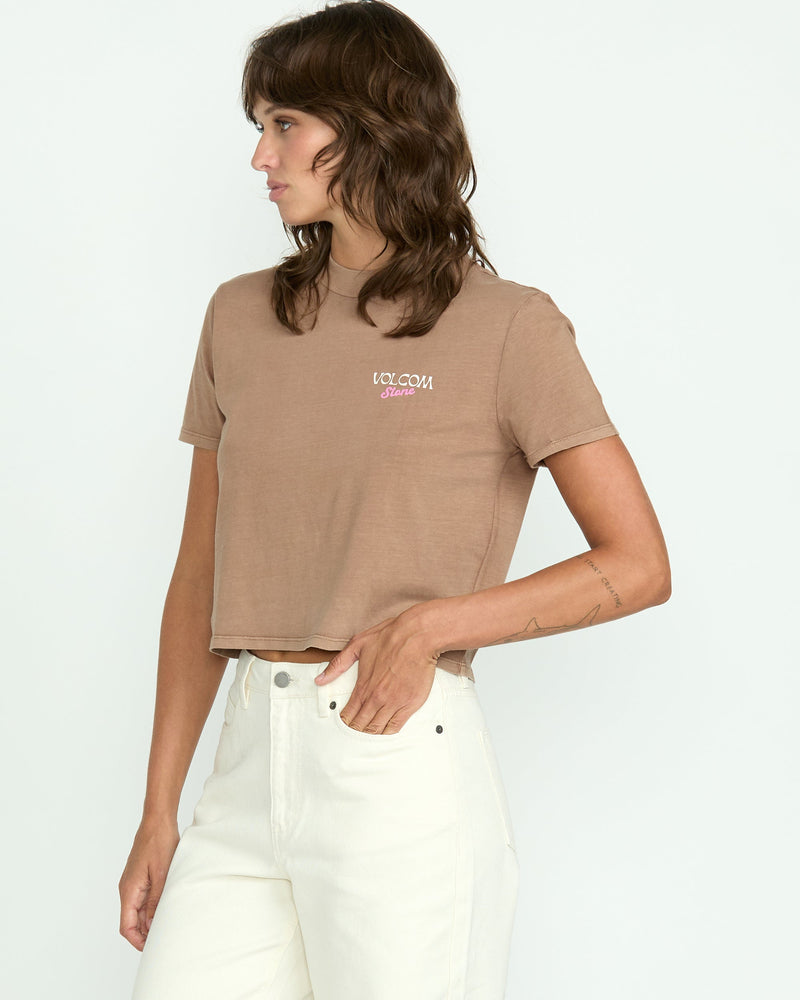 Volcom Women's Dial Crop Tee Hazelnut