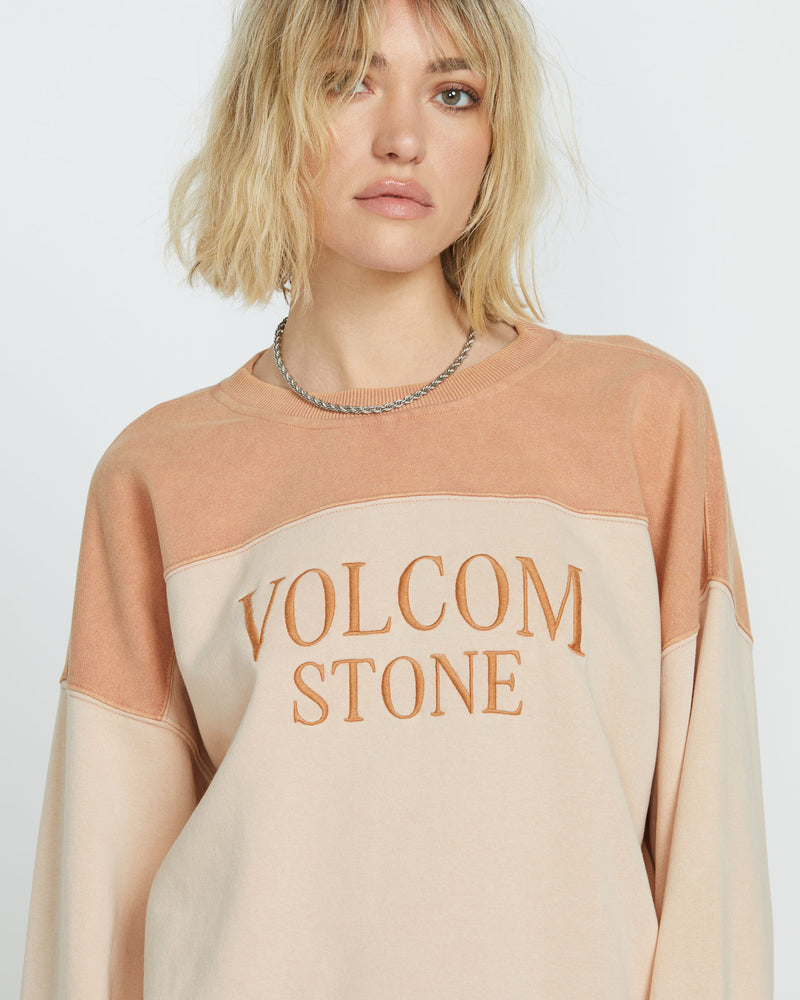 Volcom Women's Stone Blocked Crew Champagne Gold