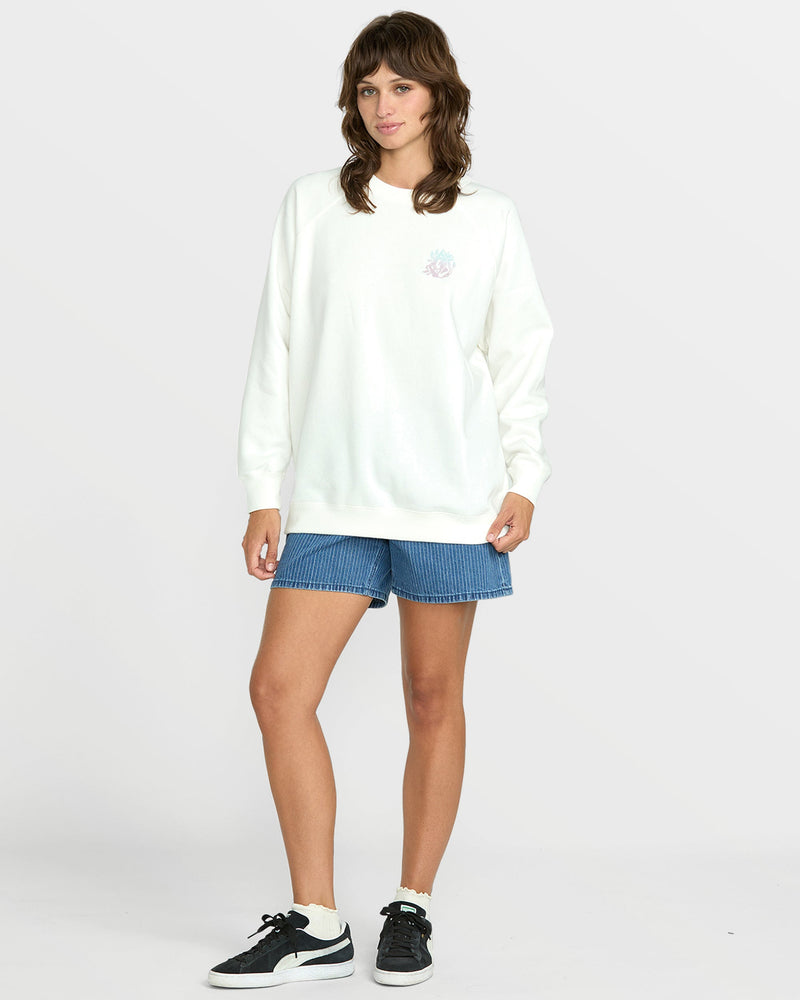 Volcom Women's Stone Magic Boyfriend Sweatshirt Star White