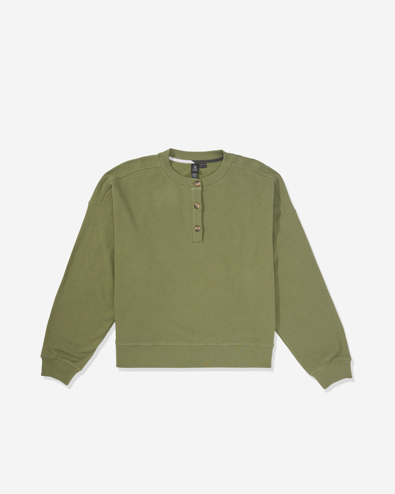 Volcom Women's Lived In Fleece Henley Moss Stone