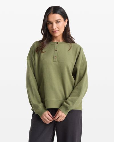 Volcom Women's Lived In Fleece Henley Moss Stone