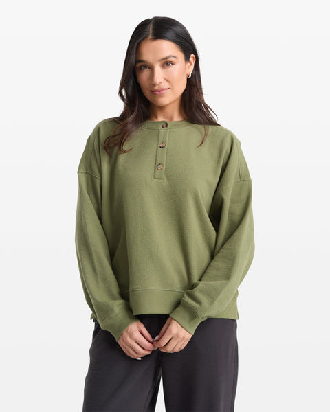 Volcom Women's Lived In Fleece Henley Moss Stone