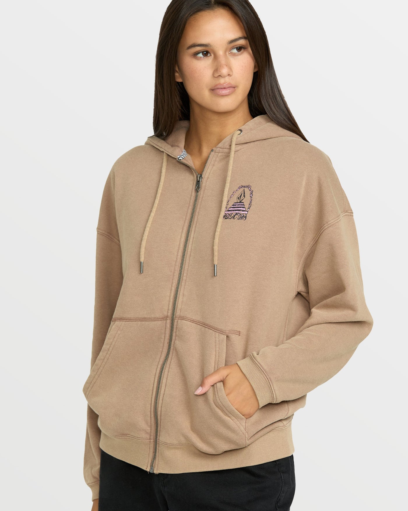 Volcom Women's Stone Art Up Zip Sweatshirt Hazelnut