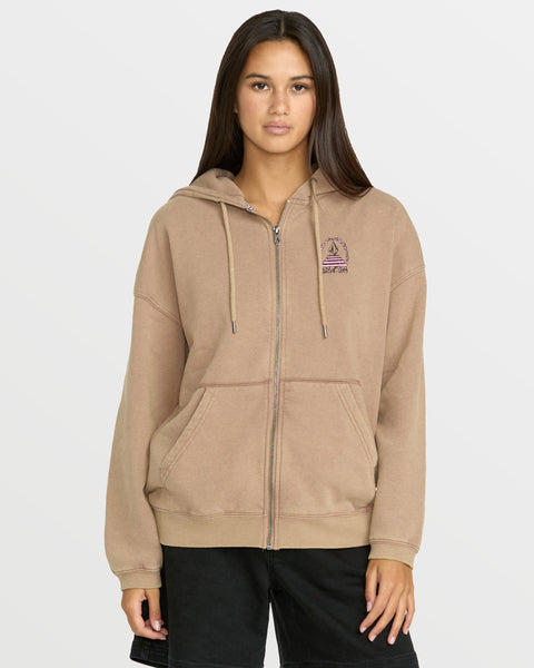 Women's Stone Art Up Zip Sweatshirt-Hazelnut-Volcom
