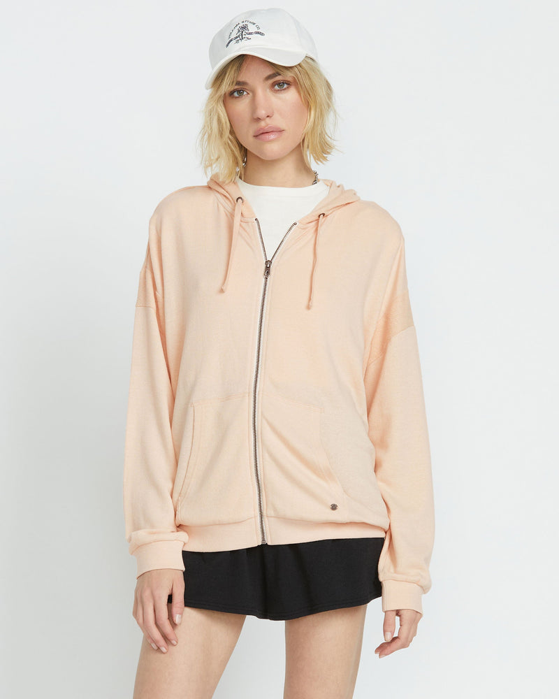 Volcom Women's Lived in Lounge Frenchie Zip Hoodie Champagne Gold