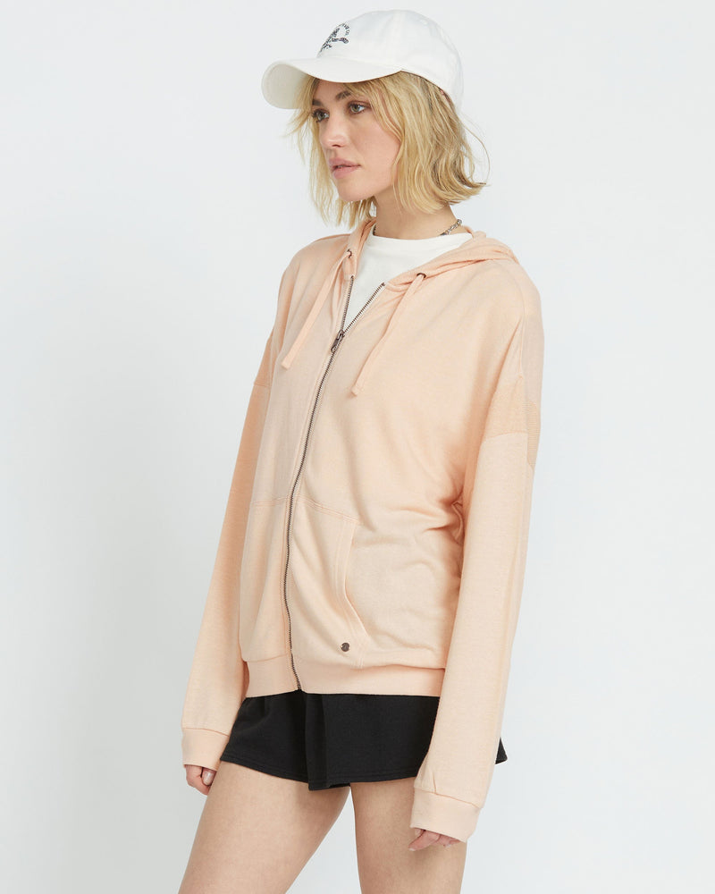 Volcom Women's Lived in Lounge Frenchie Zip Hoodie Champagne Gold