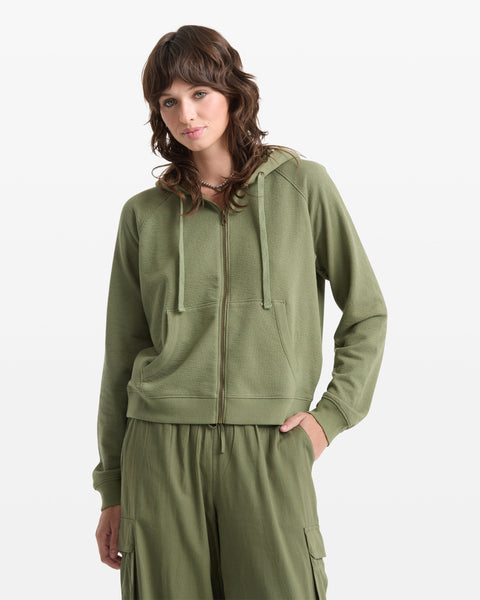 Volcom Women's Lived In Fleece Zip Sweatshirt Moss Stone