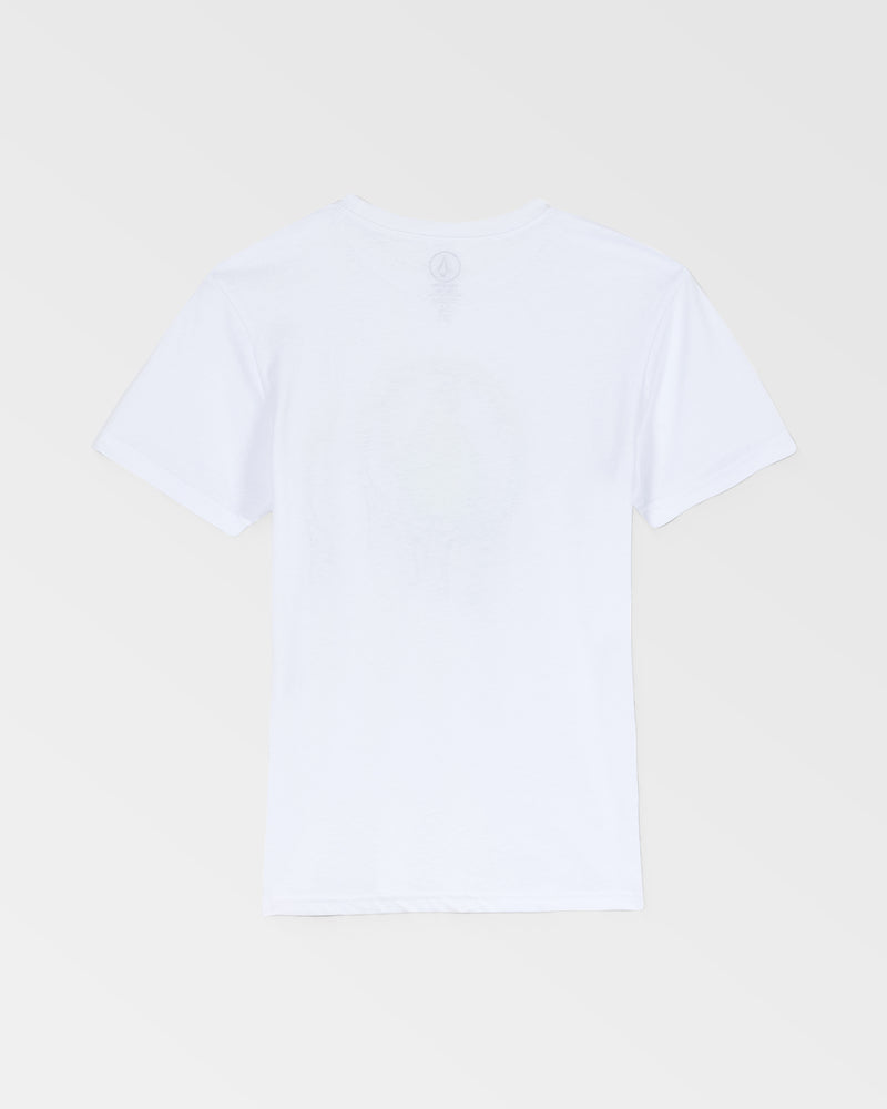 The Kids' Glustone Sst by Volcom is a plain white short-sleeve t-shirt in a classic fit, shown from the back against a light gray background with no visible designs—an effortless everyday staple.