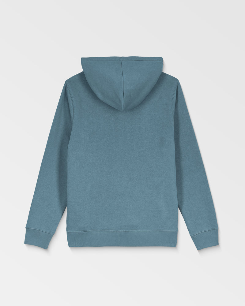 The Volcom Kids' Single Stone Pullover is a plain blue hoodie with long sleeves and a hood, shown from the back with no visible designs or logos, set against a light background.