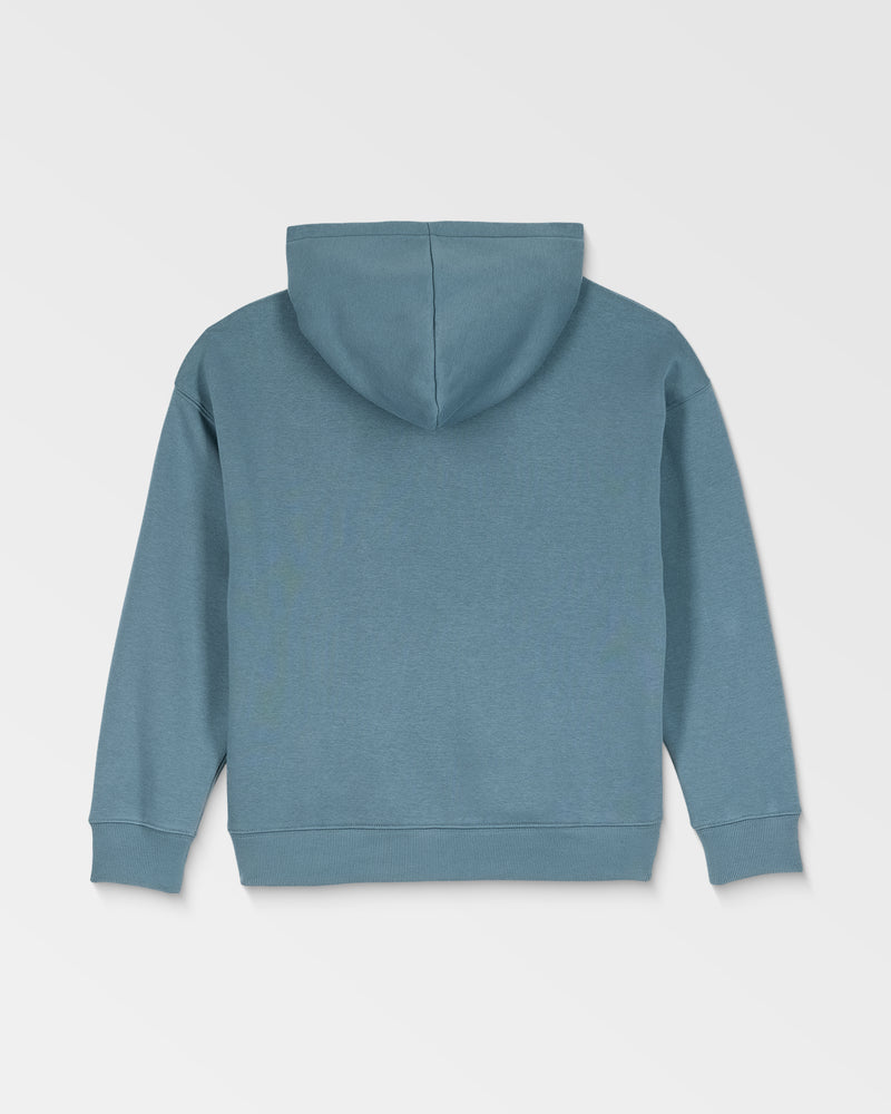The Kids' Voltaco Po by Volcom is a plain blue hooded sweatshirt shown from the back, featuring long sleeves and no visible designs or logos, set against a light background.