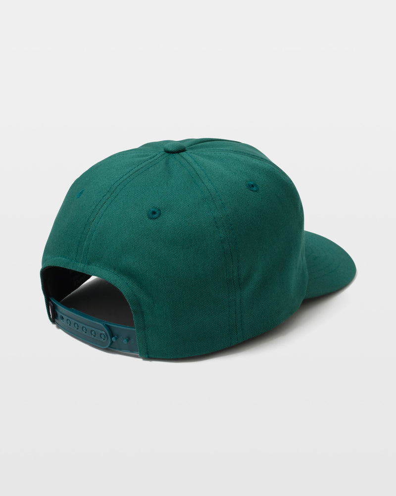 The Volcom Men's Petrolstone Adj Hat is a green baseball cap with an adjustable snapback closure and a slightly curved brim, shown from the back.