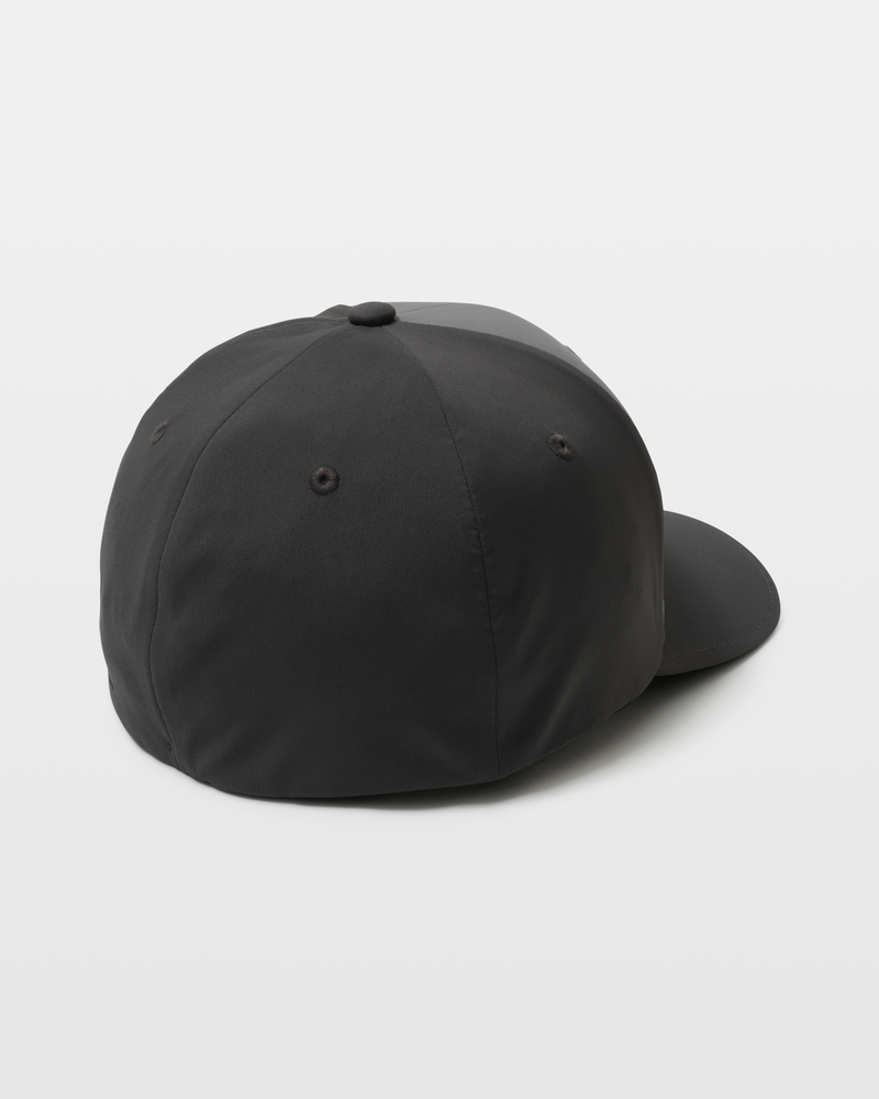 The Volcom Men's Stone Tech Flexfit Delta Hat is shown from the back and side on a white background.