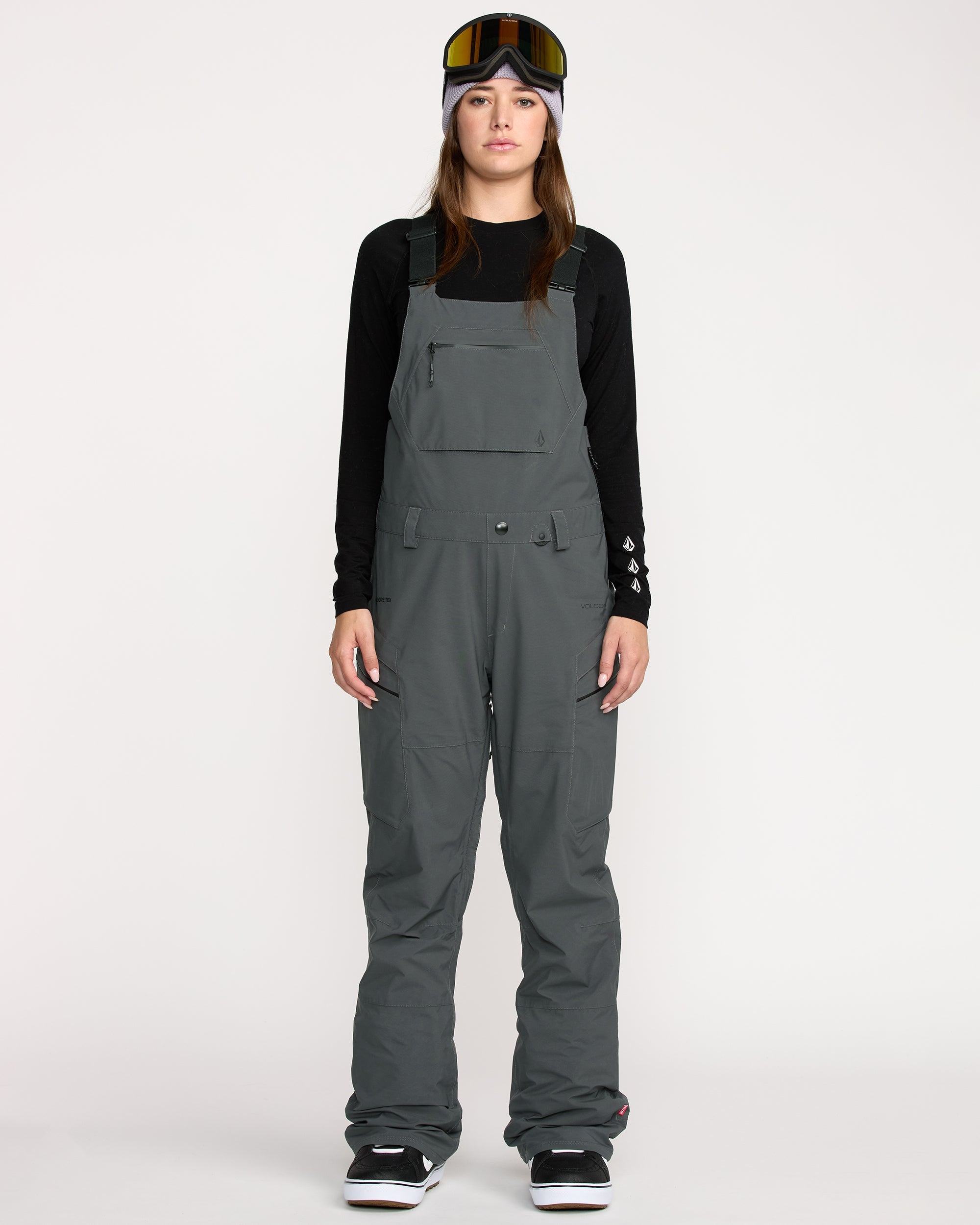 VOLCOM 女性用スノーボードオーバーオール M グレー Women's Ash Stretch Gore Bib - Volcom